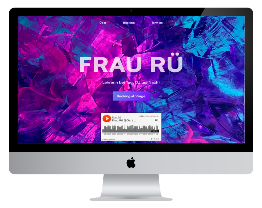 Screenshot der Startseite von Frau Rü DJ Portfolio